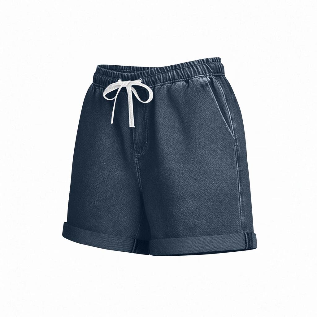 Women's Denim Shorts with Drawstring, Casual Summer Fashion, Stretch Comfort Fit for Beach and Daily Wear