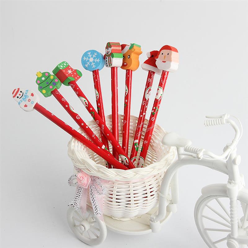 12 pcs Christmas themed Pencils with Eraser Cartoon Design Safe Ideal Christmas Gift for Kids Adults Office School Stationery