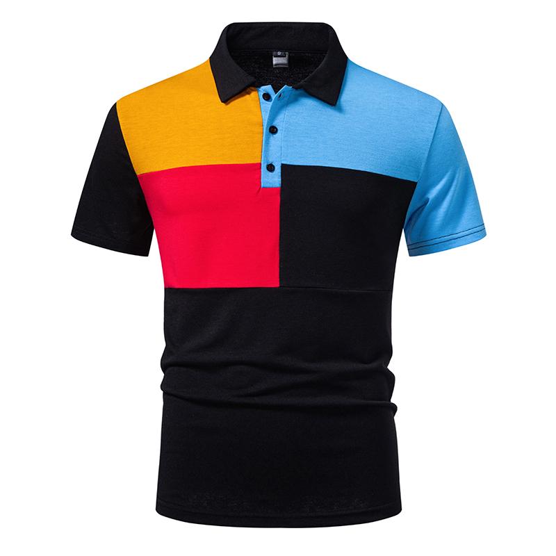 

Summer Polo Shirts for Man Camisa Elegante Golf Wear Patchwork Color Designer Short Sleeve Polos De Hombre Mens Street Tees XXL чорний