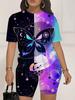 Color code European and American women's clothing painting printing T-shirt shorts set sports suit