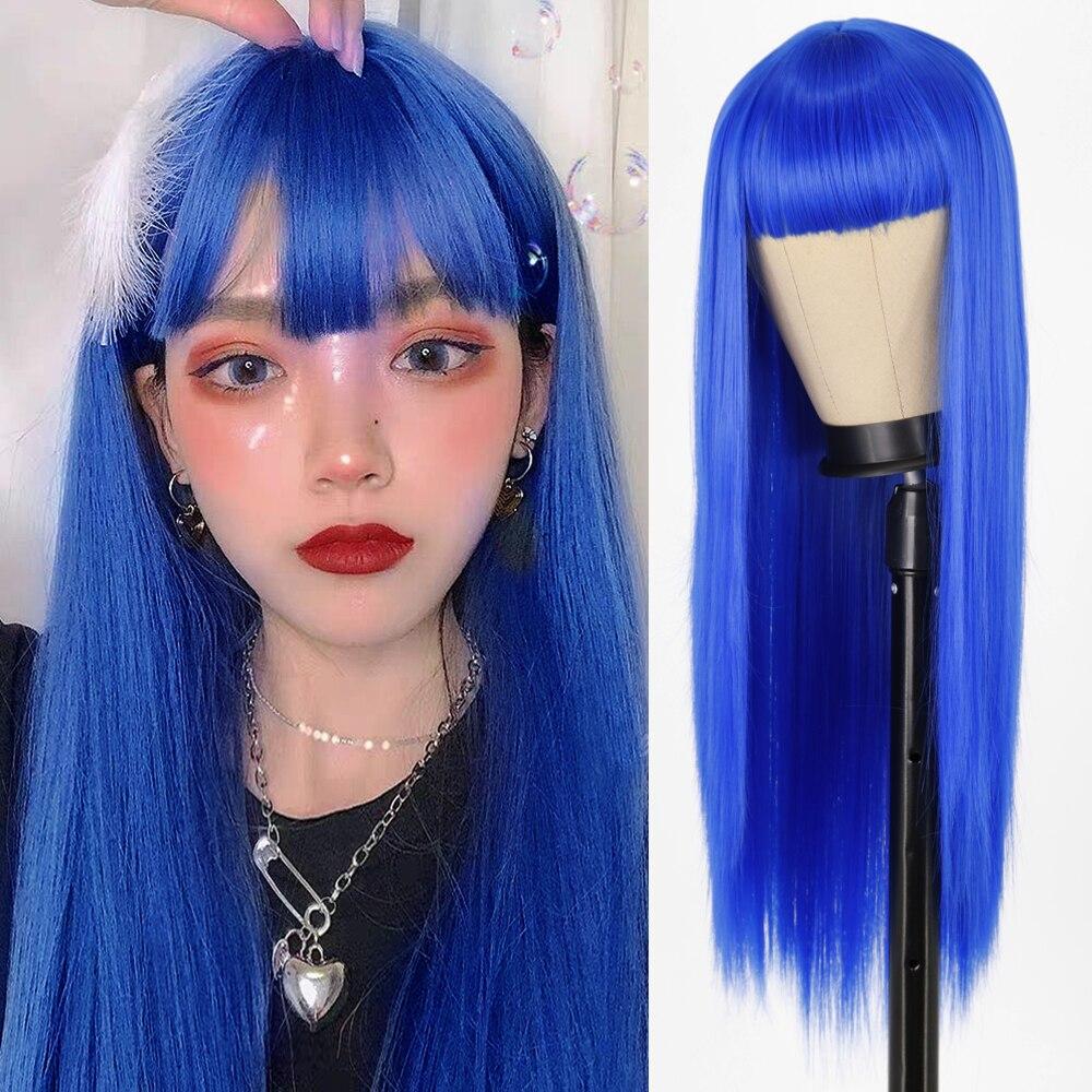 

Missqueen Довга пряма чорна перука з чубчиком Синтетичні перуки для волосся Bang з перукою для жінок Вино Червоне золото Жаростійкі перуки