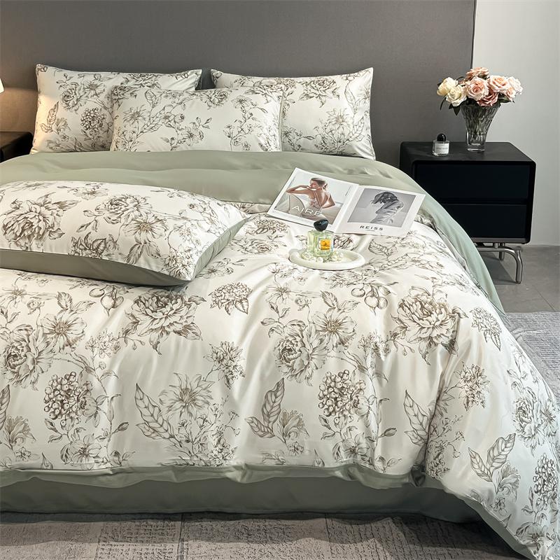 Flower Printed Duvet Cover Set Satin Silk Bed Cover Sets for Summer Queen/King Size Silky Plumones De Cama Coolling Bedding Set