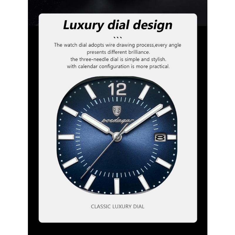 POEDAGAR Luxury Man Quartz Watch Square Watch for Men Waterproof Luminous Date Stainless Steel Watches Sports Clock reloj