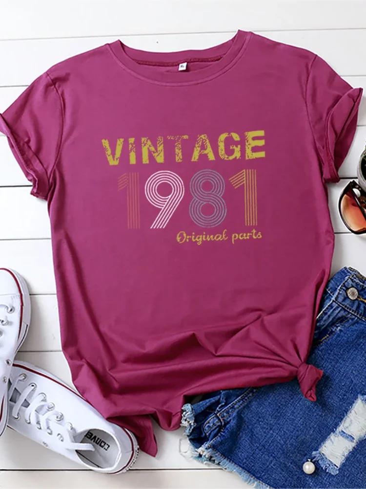 VINTAGE1981 Letter Print Women T Shirt Short Sleeve O Neck Loose Women Tshirt Ladies Tee Shirt Tops Camisetas Mujer