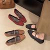 British style versatile square head thick heel with Mary Jane shoes Internet celebrity explosion suede low heel light mouth single shoes