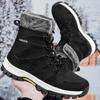 Couple Lace-up Snow Boots Fur-lined Half Boots Plush Cotton Shoes Anti-slip Winter Warm Outdoor Sneakers Wear-resistant