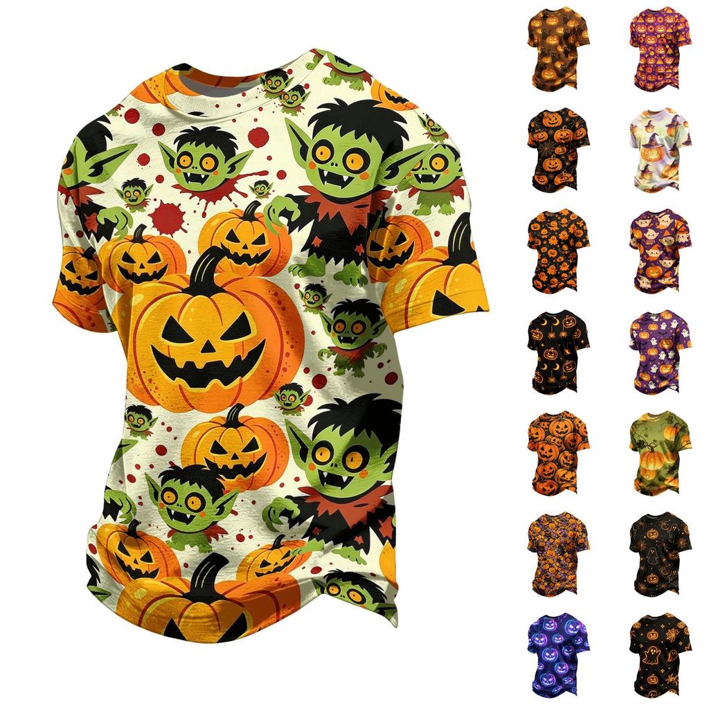 Unisex Loose Fit Casual Short Sleeve T-Shirt Halloween Themed Graphic Print Top Comfortable Everyday Wear