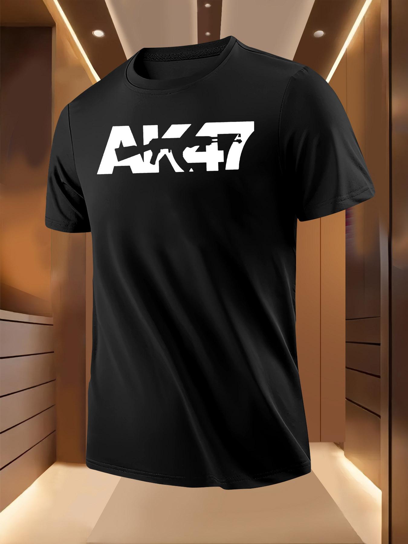 AK47 Graphic Print Casual Tshirt - Black Short Sleeve Rou... S