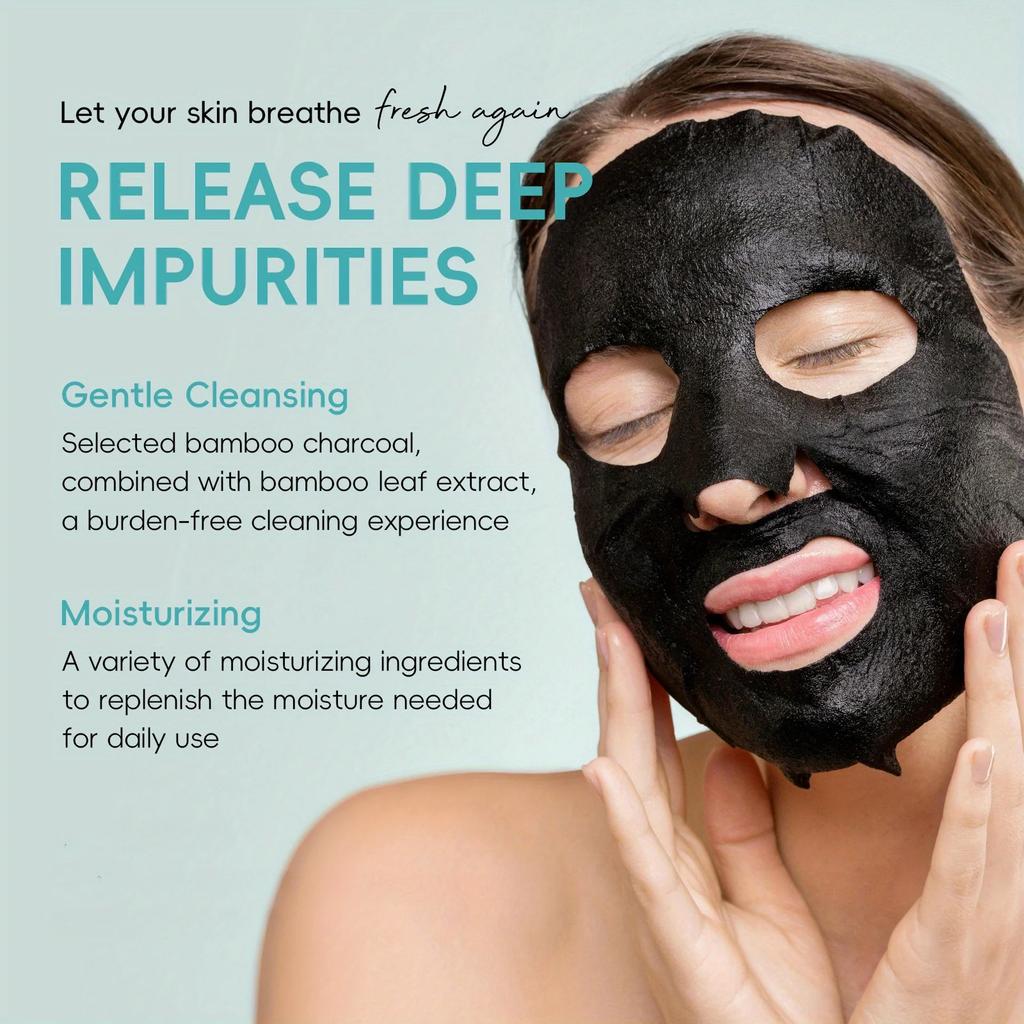 Bamboo Charcoal Mask with Hyaluronic Acid Deep Cleansing Long Lasting Moisturizing for Gentle Skin Care