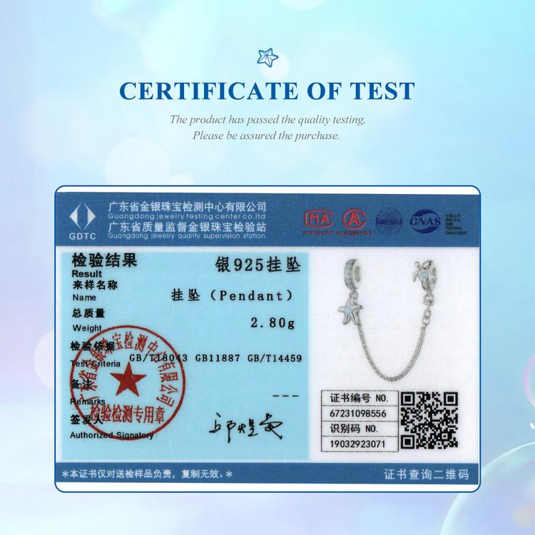 BAMOER 925 Argint Sterling Lumea subacvatică Gel de siliciu Breloc de lanț de siguranță pentru femei Brățară și brățar Cadou de bijuterii DIY