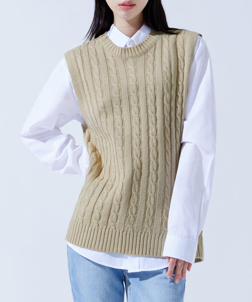 Topboy [2Pack] Regular Fit Cable Knit Round Neck Vest 6 Colors