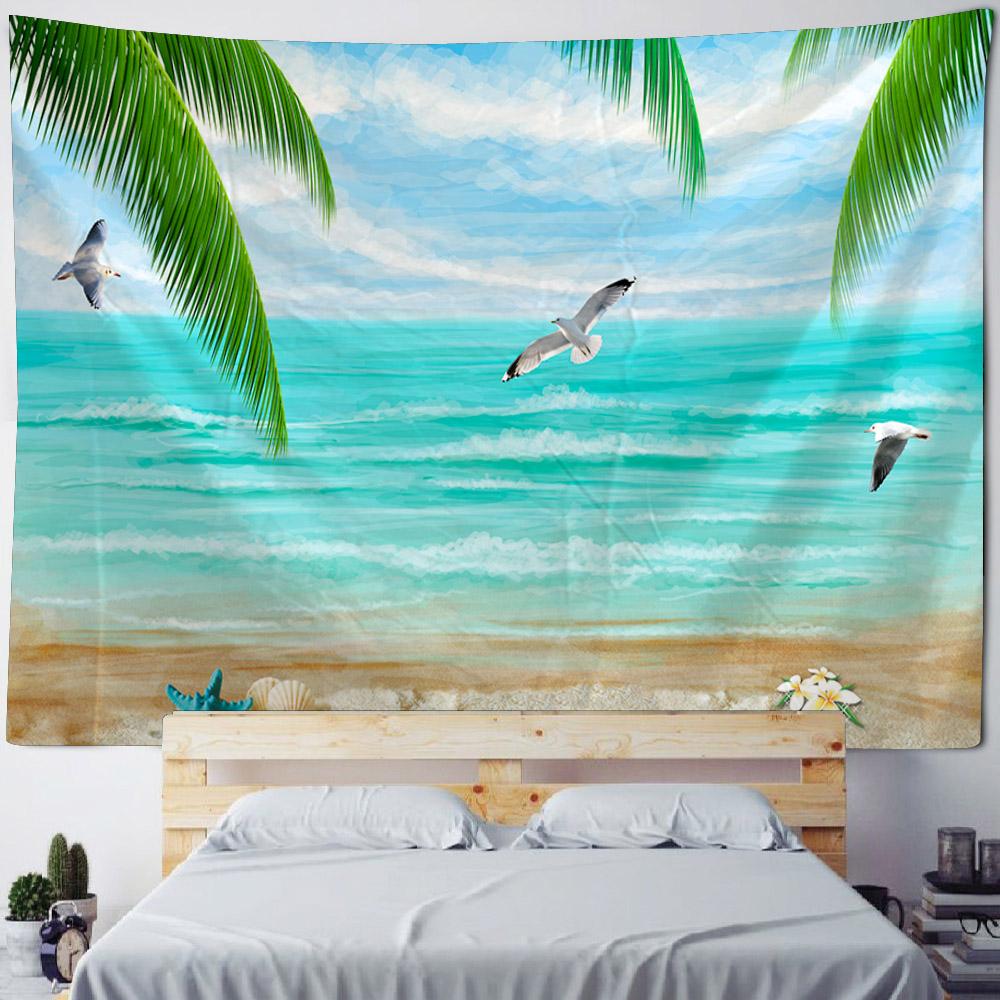 Sea View Oil Painting Tapestry Wall Hanging Living Room Bedroom Office Aesthetic Decoration Mural Home Background Hanging Cloth