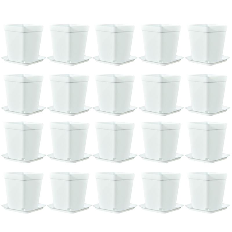 20 Stück/Set Süßigkeitenfarbe 7cm Quadratischer Mini-Blumentopf mit Untertasse Büro Schreibtisch Pflanzenzuchtbehälter Sukkulententopf Garten Baumschulen ZYF