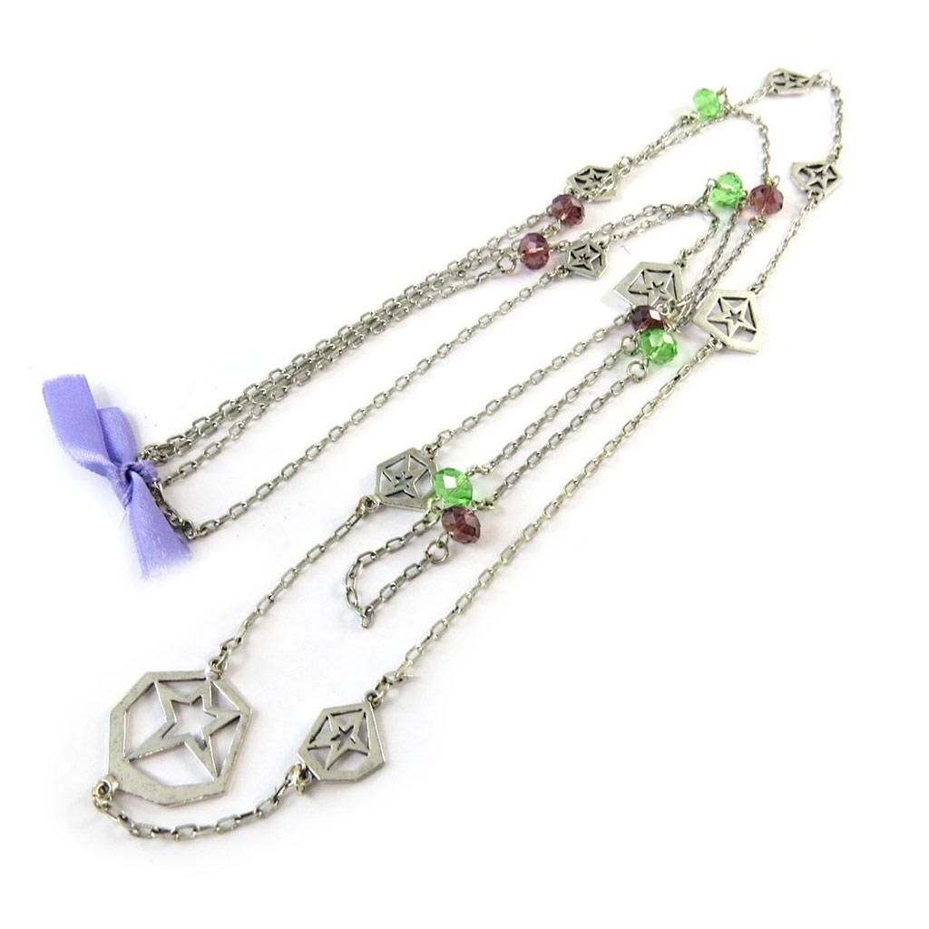 NOA [G0548] - Silver Green 'Starry Night' Designer Necklace