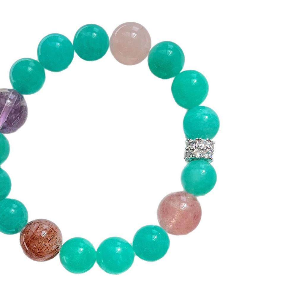 High Quality Natural Tianhe Stone Amethyst Powder Crystal Black Gold Super Strawberry Crystal Bracelet Bracelet.