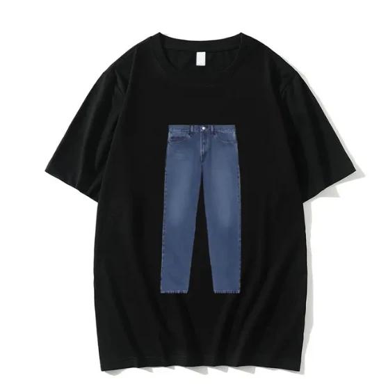 2024 Retro Xinying Jeans Printed T-shirt Round Neck Women's Summer Casual Personalized Fashion Short Sleeve