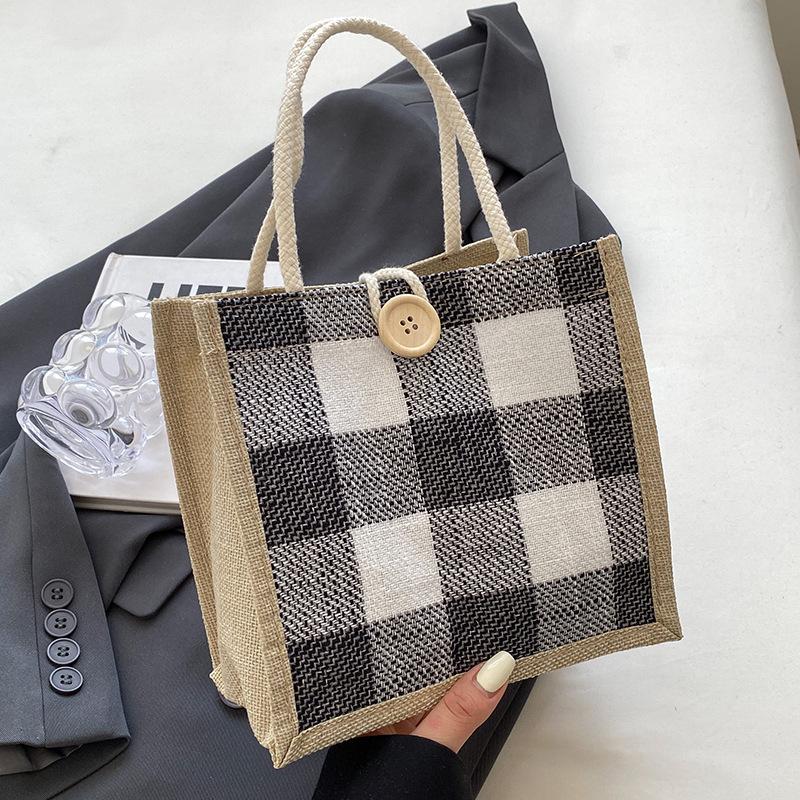 Geantă de mână din in pentru femei Geantă de mână de exterior Geantă de pânză Geantă de cumpărături din in vintage