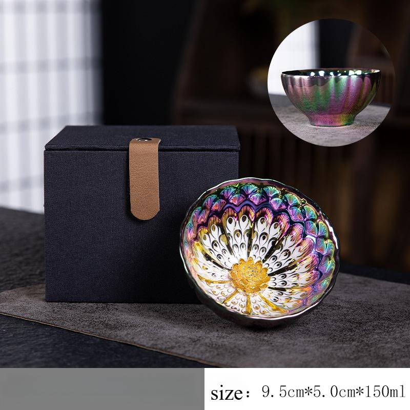 1 piece, colorful kiln-changed gold peacock teacup, Jianzhan master cup, tea tasting cup, kung fu tea set, ceramic personal special single cup