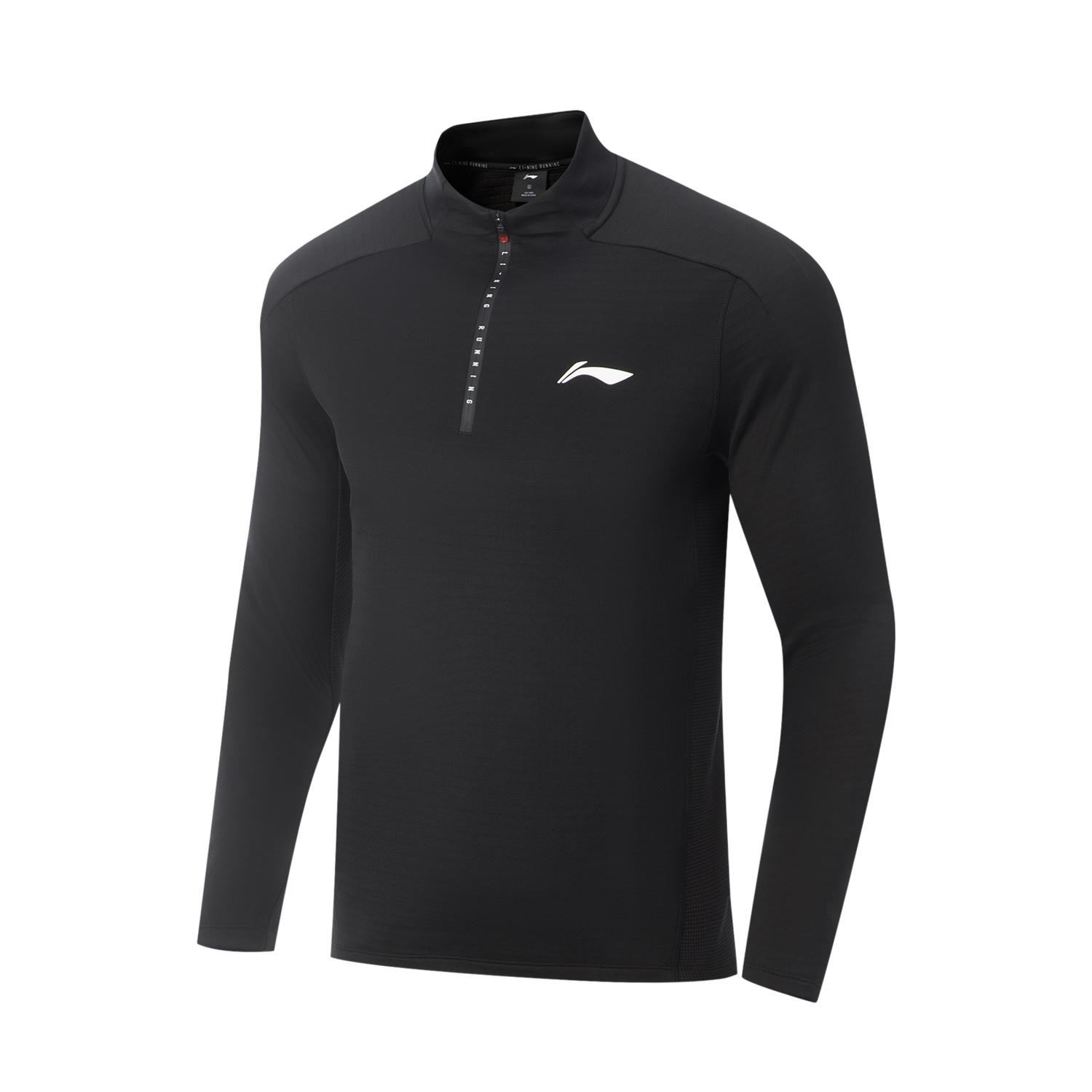 

Li Ning Беговая серия Модная универсальная антибактериальная футболка с логотипом и воротником-стойкой, черная, мужские топы ATLV221-1 S