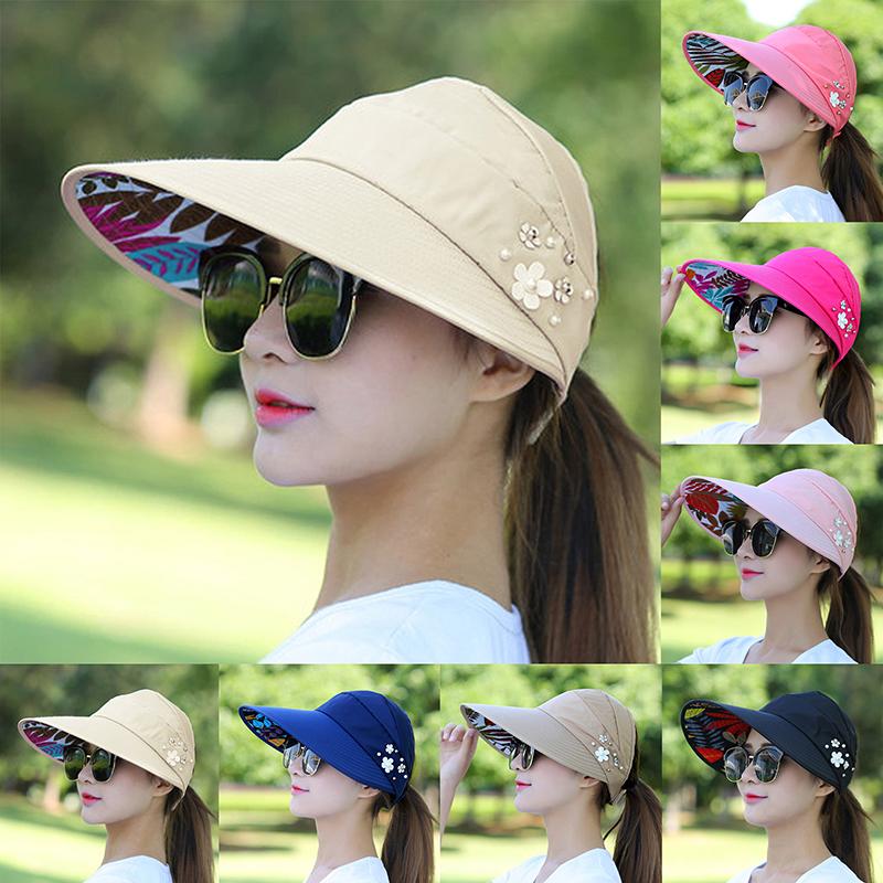 Female Outdoor Casual Baseball Cap Hat For Woman Summer Hats For Women Foldable Sun Hat Pearl Flower Visor Suncreen Floppy Cap