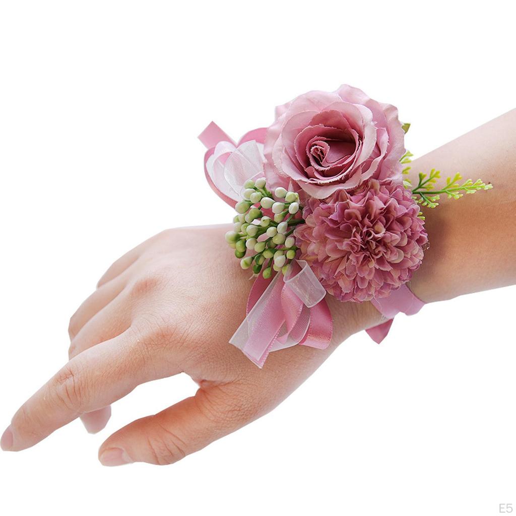 Wedding Wrist Corsage Boutonniere Artificial Flower for Groom Party Decor