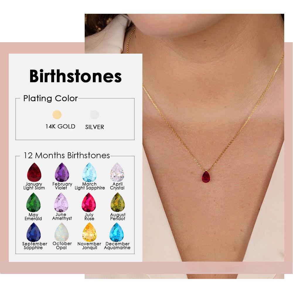 Teardrop Pear-Shaped Zircon Necklace, Titanium Steel with December Birthstone, Non-Fading Vacuum-Plated Jewelry