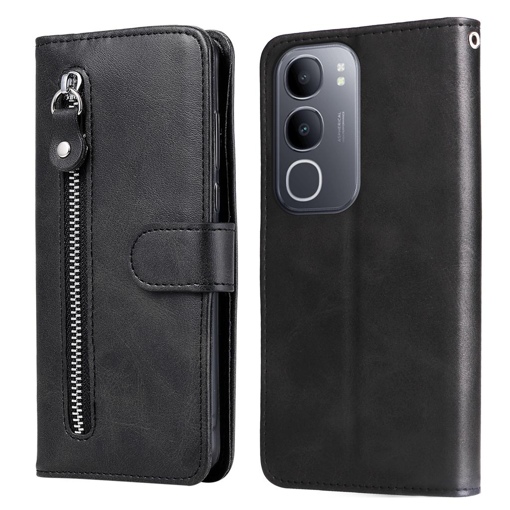 For vivo Y50 PU Leather Cases with Zipper Pocket Wallet Phone Cover Stand