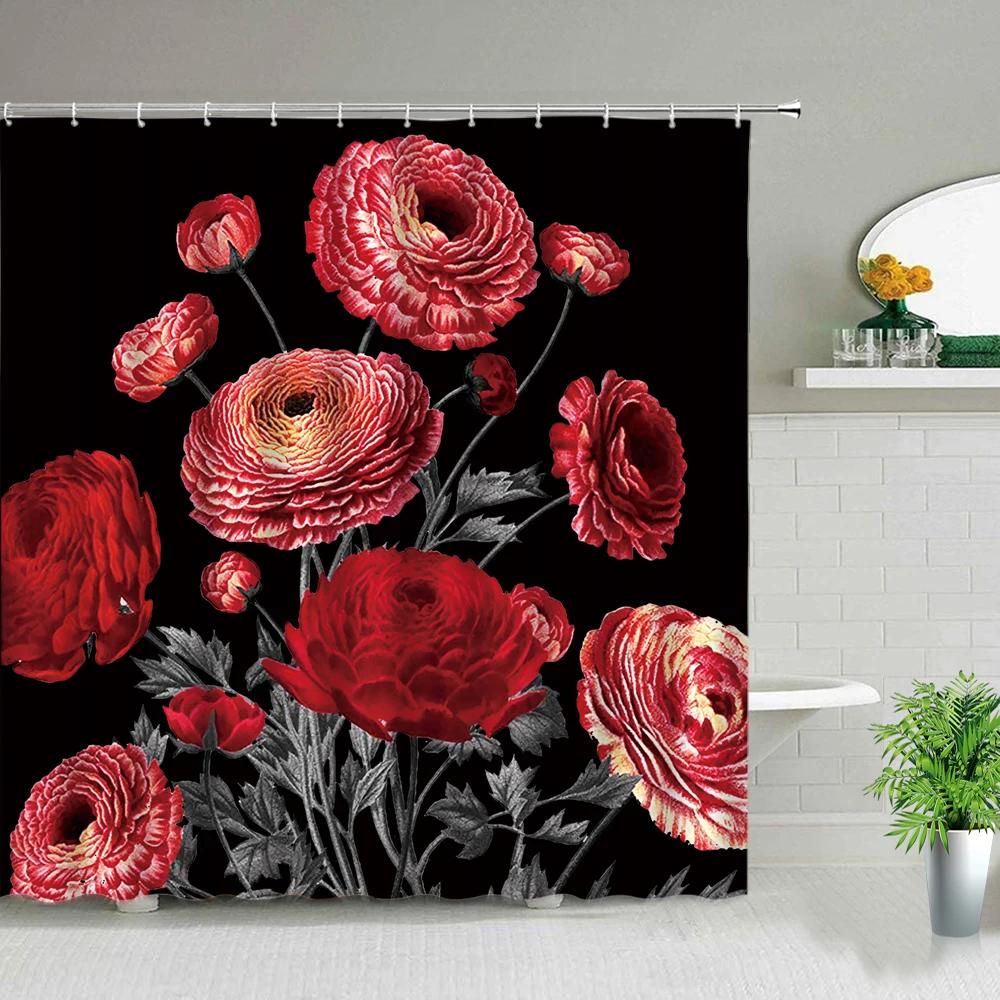 Sunflower Flower Wood Grain Plant Scenery Bathroom Shower Curtain Cactus Butterfly Bee Floral Landscape Bath Curtains With Hooks