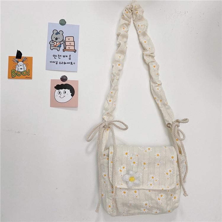 Chic Fresh Daisy Canvas Shoulder Bag For Women Soft And Sweet Cotton Linen Tote Bag