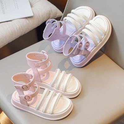Children Roman Sandals for Girls Versatile Multicolor Open Toe Kids Shoes Casual Soft Sole Princess Shoes High-top Beach Sandals