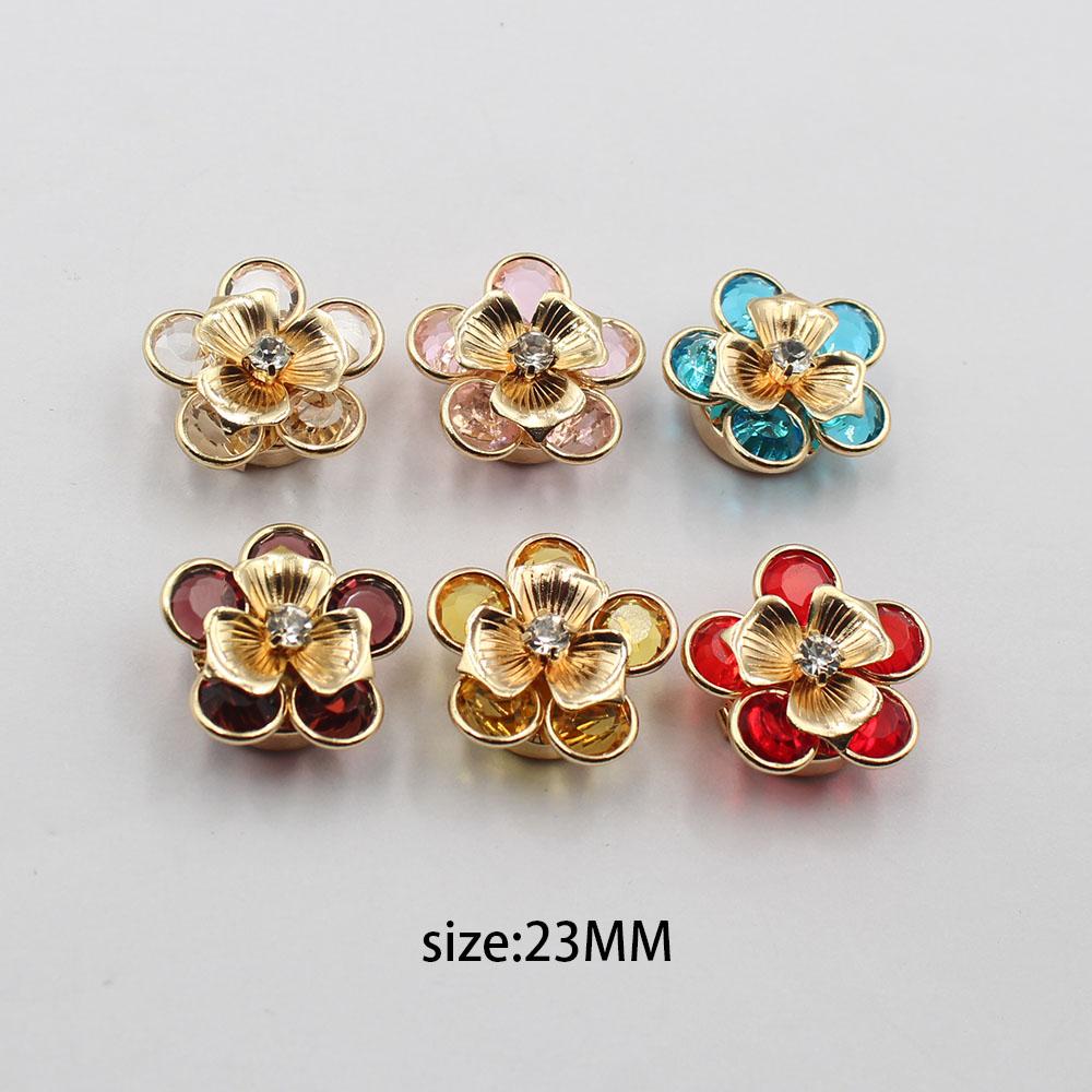 2026 new 23MM high-end temperament style gold retro flower rhinestone French shirt cufflink set simple wedding dress decoration