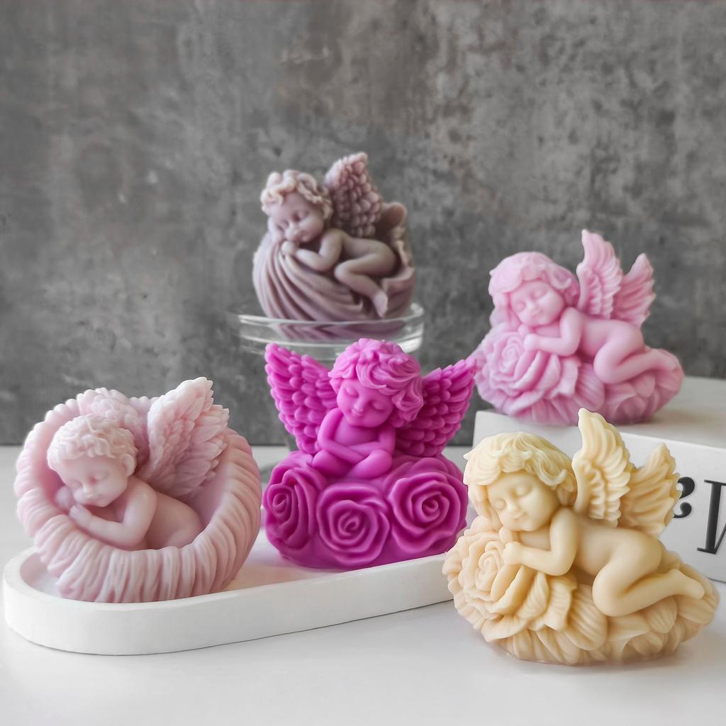 3D Rose Baby Angel Silicone Mold Handmade Aroma Candle Plaster Ornament Mould DIY Angel Home Decoration Crafts Making Molds