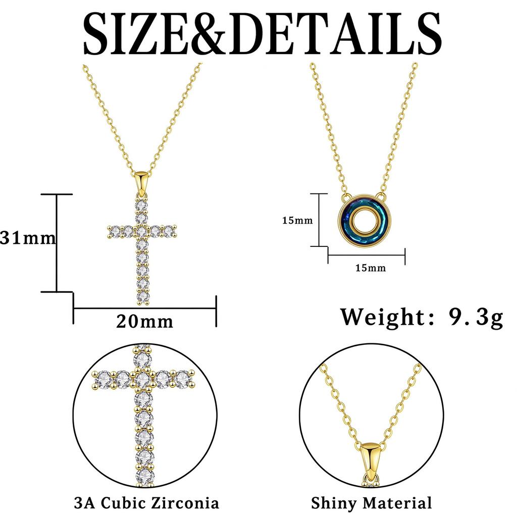 Double Layer Cross Pendant Necklace, 18K Gold Plated Paved Zircon Crucifix Choker, Stacked Faith Necklace for Women