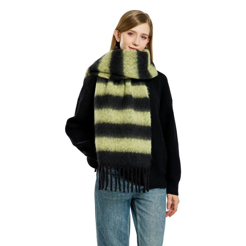 Striped Winter New Thickened Warm Scarf Women's Simple High Sense Versatile Fashion Fringed Scarf Shawl