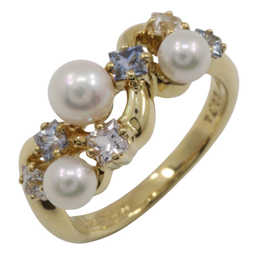 

JUNE Baby pearl Ring K18 yellow gold/diamond/sapphire #6.0(US Size) 5.6g Women Used