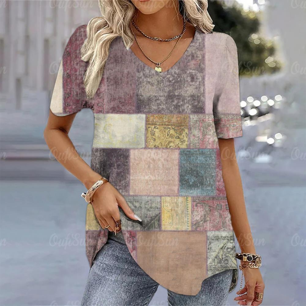 

Винтажная женская футболка с v-образным вырезом, джинсовая футболка с короткими рукавами и принтом в стиле Харадзюку, уличная одежда, повседневная пуловерная футболка для женщин, новинка 4XL