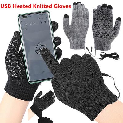 USB Heated Knitted Gloves Touch Screen Gloves Thicken Thermal Knitting Mitts Winter Cycling Gloves for Outdoor Sports Gloves