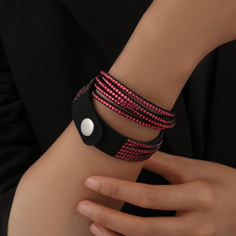 Meier Handmade Full Diamond Leather Cord Multi-layer Bracelet - Unique Color Diamond Bangle