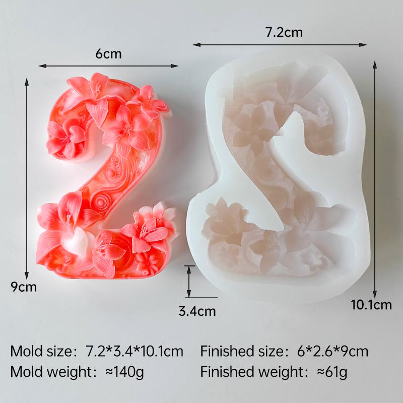 DIY Digital Shape 2 3 7 9 Silicone Candle Mold Lily Peony Rose Flower Number Plaster Molds Arabic Number Resin Decoration Mould