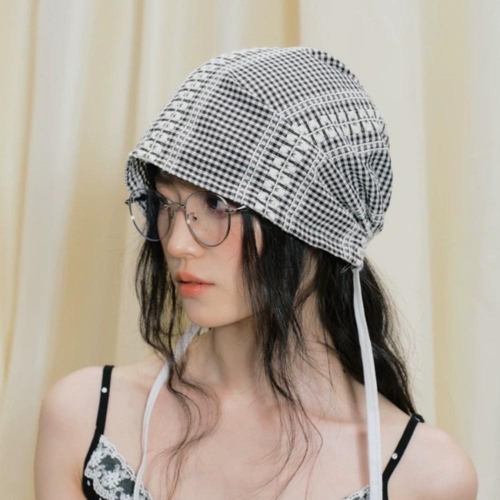 Plaid Headscarf Hat American Beanie Hats Fashion Strappy Bandana Cap  Unisex