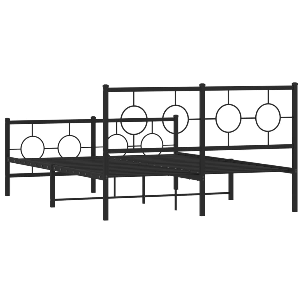 Bed Frame with Headboard and Footboard Metal Black 140 X 190 Cm