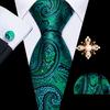 Pearl Brooch with Silk Tie for Men Vintage Floral Teal Necktie Hanky Cufflinks Gift Formal Set