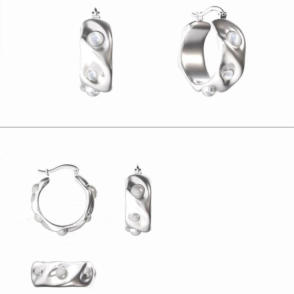 Simple Temperament Copper Plated Platinum Inlaid White Agate Ear Buckle Earrings Fashion Commuting Must Enter Cold Wind Earrings