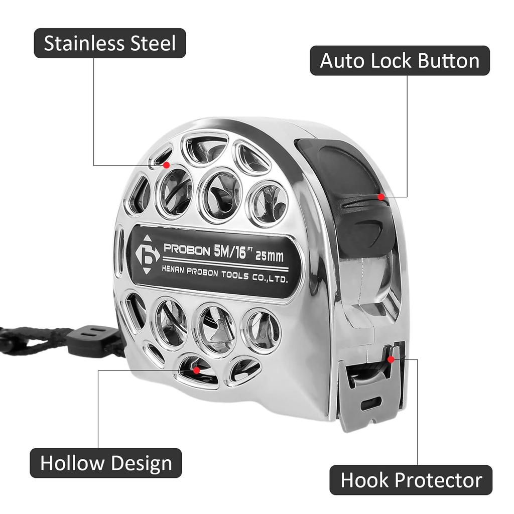 Tape Measure - 16 FT Stainless Steel Measuring Tape with Double-Sided Scale, Retractable Waterproof Tape Ruler, Adjustable Length Measuring Tape for