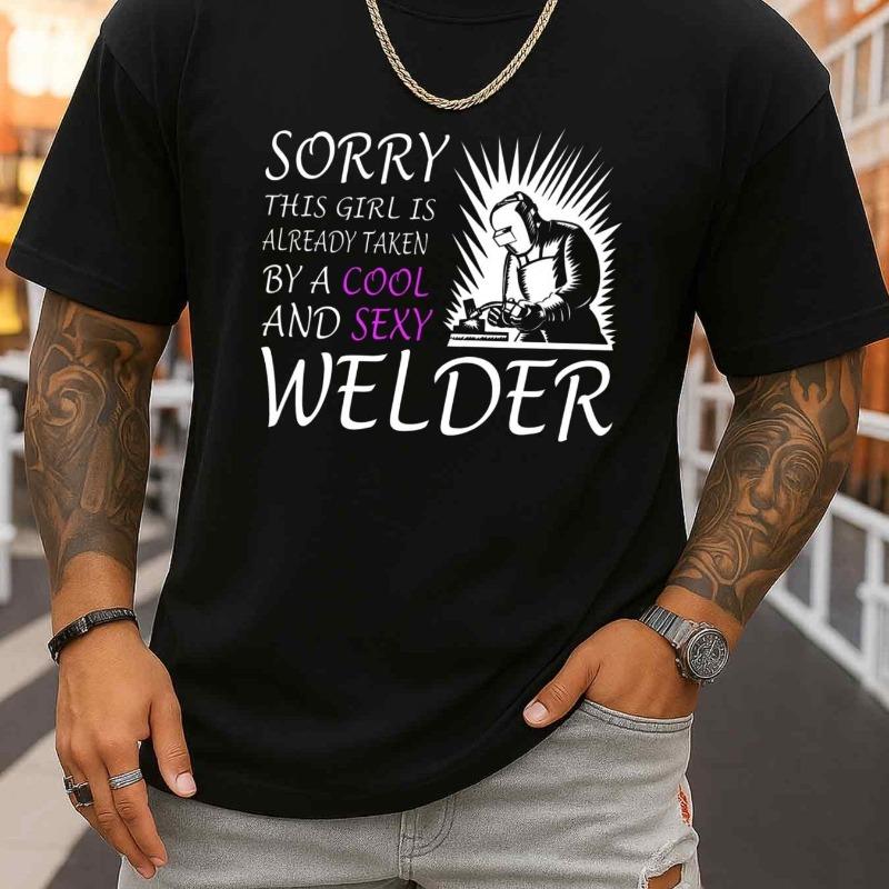 

European sizes Sexy Welder Girlfriend Tee Men s Funny T Shirts Black Funny Graphic Tees Breathable Fabric, Crew Neck, Short Sleeves Summer Wear 4XL
