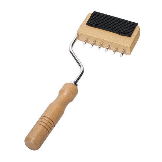 Gooseneck Webbing Stretcher Upholstery Tool with 6 Metal Spikes Wooden Handle Webbing Stretching Tool for Leather Canvas