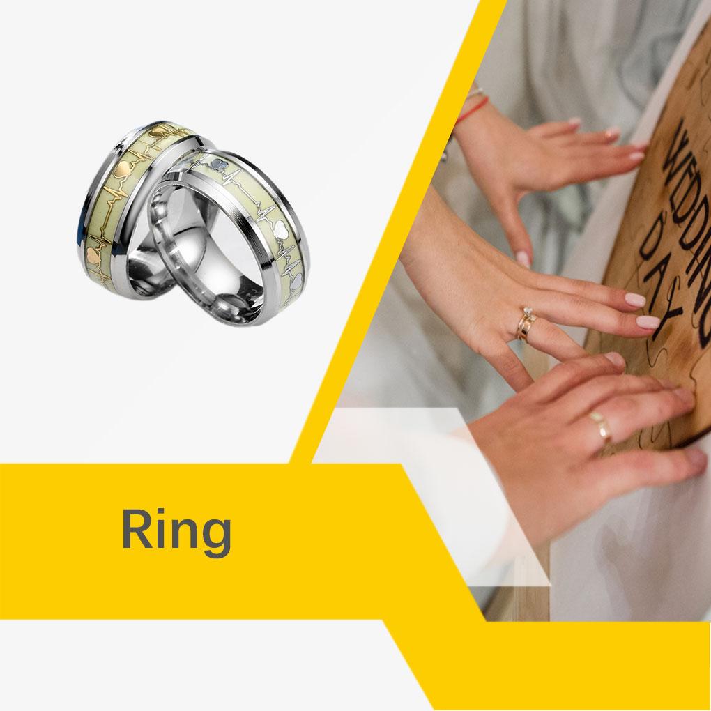 2 Pieces Exquisite No Heart Dark Bands Rings Steel In Wedding Fade Stainless Luminous Accessories Jewelry Couple Trend Glowing