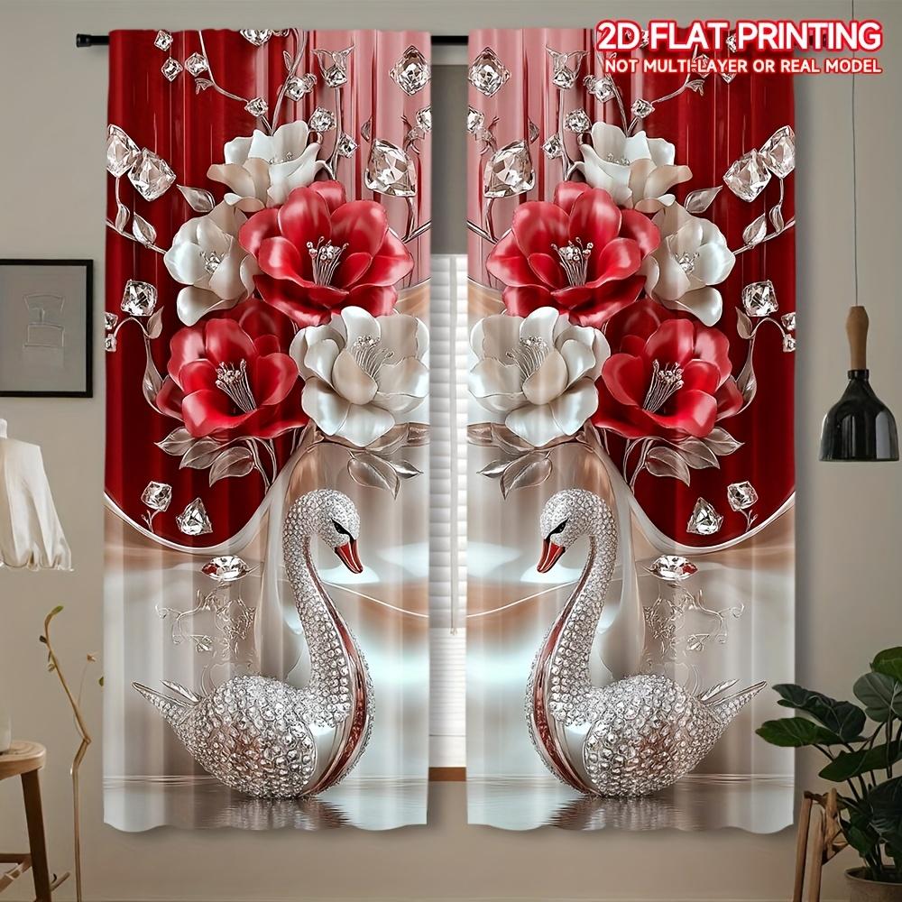 

Floral Printed Curtains Design Bedroom Living Room Enhance Your Home Decoration Curtain Set Of 2 Elegant Made Polyester With Rod Pocket Washable W100*H70(CM)-Rod Pocket&2PCS