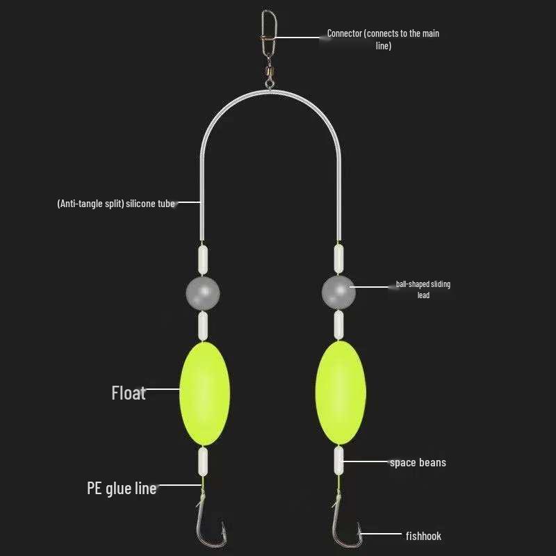Anti-Bottom European Carp Fishing Hook with Tube, Double Hook Design, Iseama Anti-Snag, Anti-Drift Rig. Size 6 Hook флуоресцентный желтый