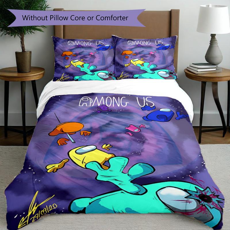 3pcs Duvet Cover Set (1*Duvet Cover + 2*Pillowcase, Without Core), Among Us Print Bedding Set, Bedroom Decor, All‑Season, Birthday Gift